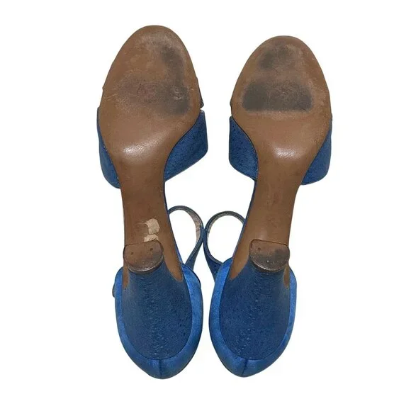 Vintage 1930s Cornelia Handmade Blue Silk Ankle Strap Pumps Rike-Kumler Dayton